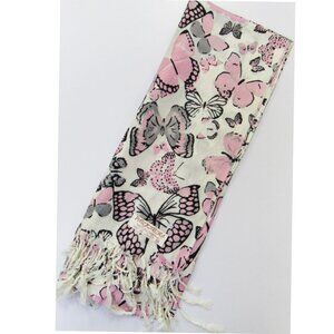 Pink Butterfly Print Pashmina Scarf Shawl Wrap Brand New